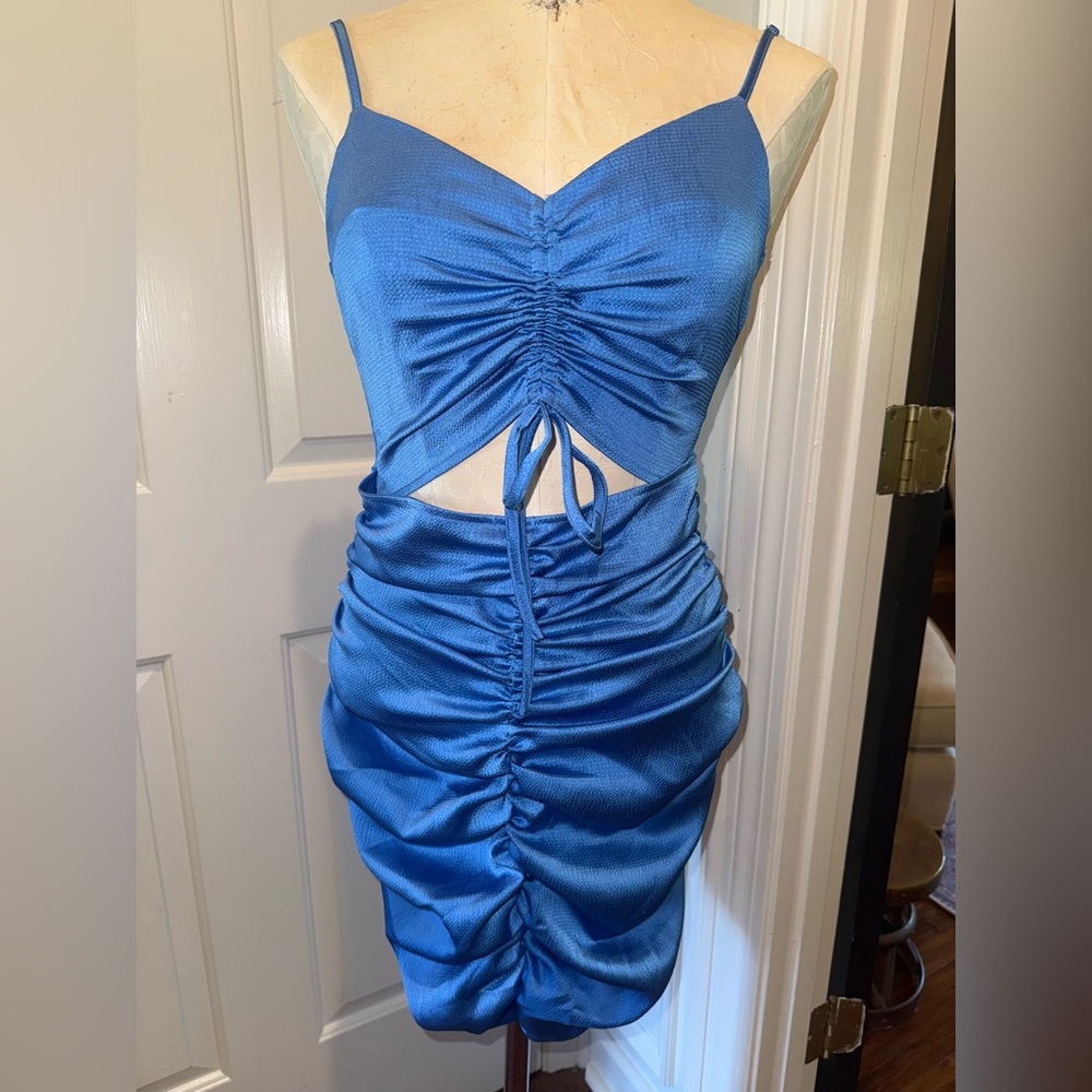 Fanco Party Dress Blue Shrug with cut out size Small